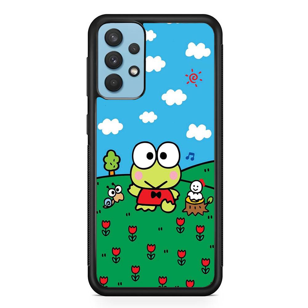 Keroppi Farmer Flower Samsung Galaxy A32 Case-Rubber Black (2D Case)-Oxvistore