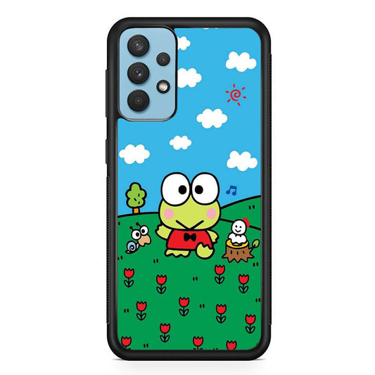 Keroppi Farmer Flower Samsung Galaxy A32 Case-Rubber Black (2D Case)-Oxvistore