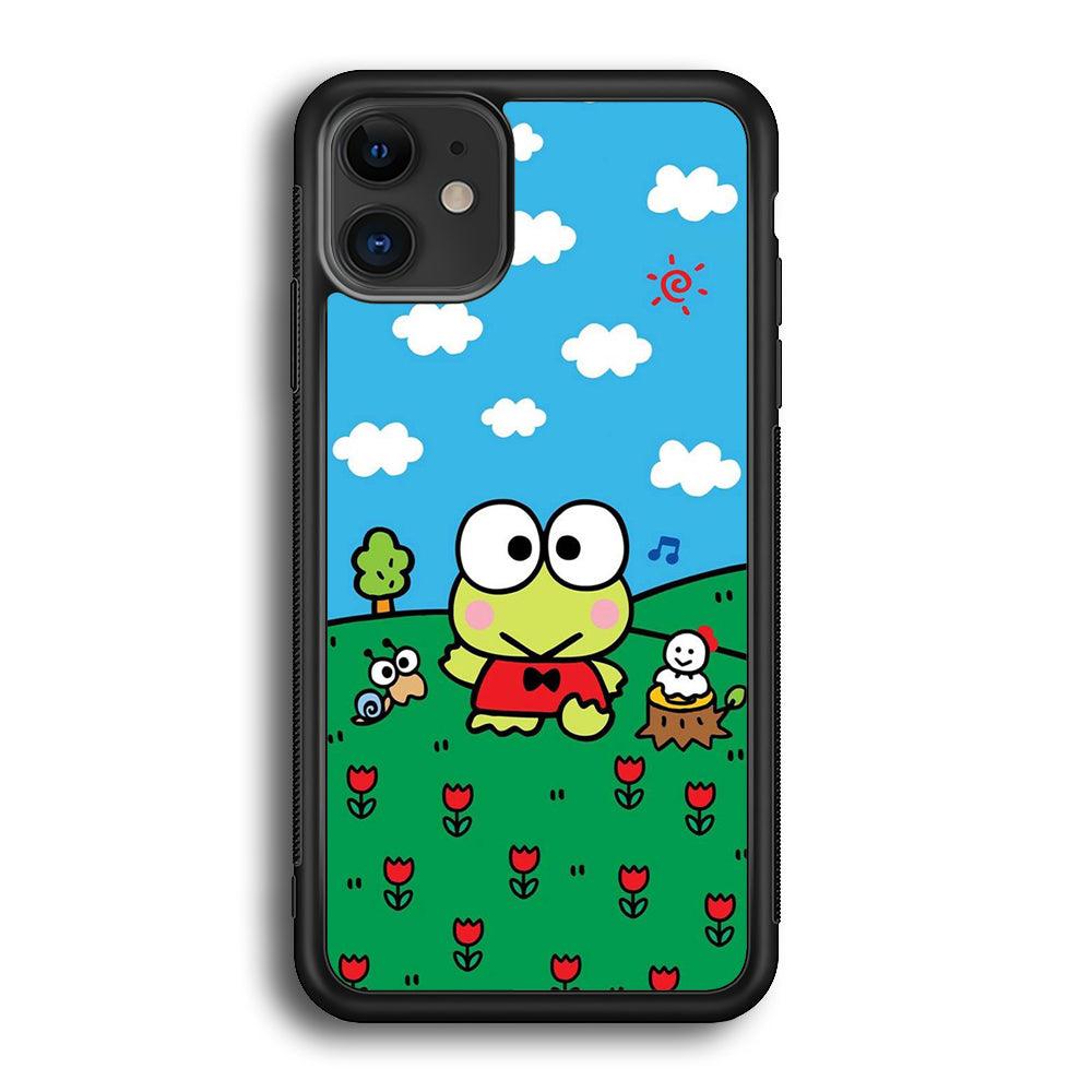 Keroppi Farmer Flower iPhone 12 Case-Rubber Black (2D Case)-Oxvistore