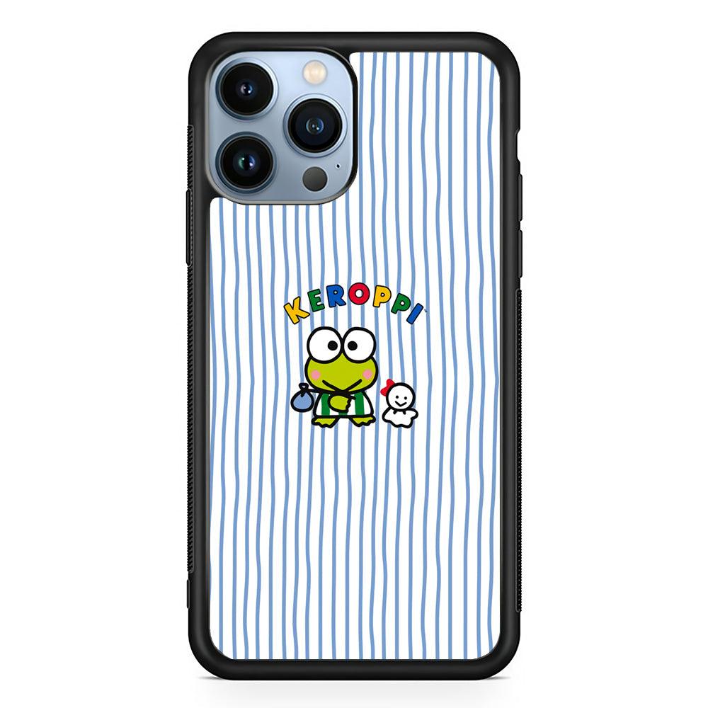 Keroppi Waving Line Wallpaper iPhone 14 Pro Case-Rubber Black (2D Case)-Oxvistore