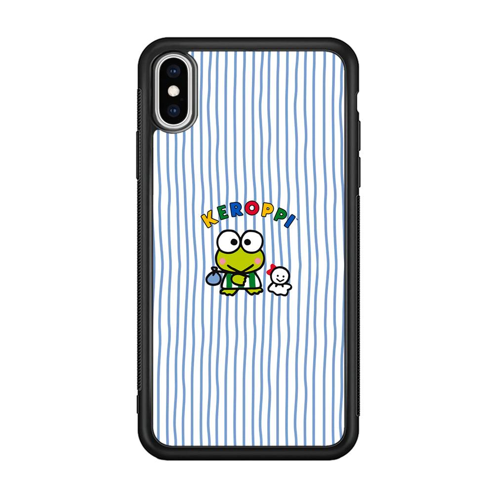 Keroppi Waving Line Wallpaper iPhone XS Case-Rubber Black (2D Case)-Oxvistore
