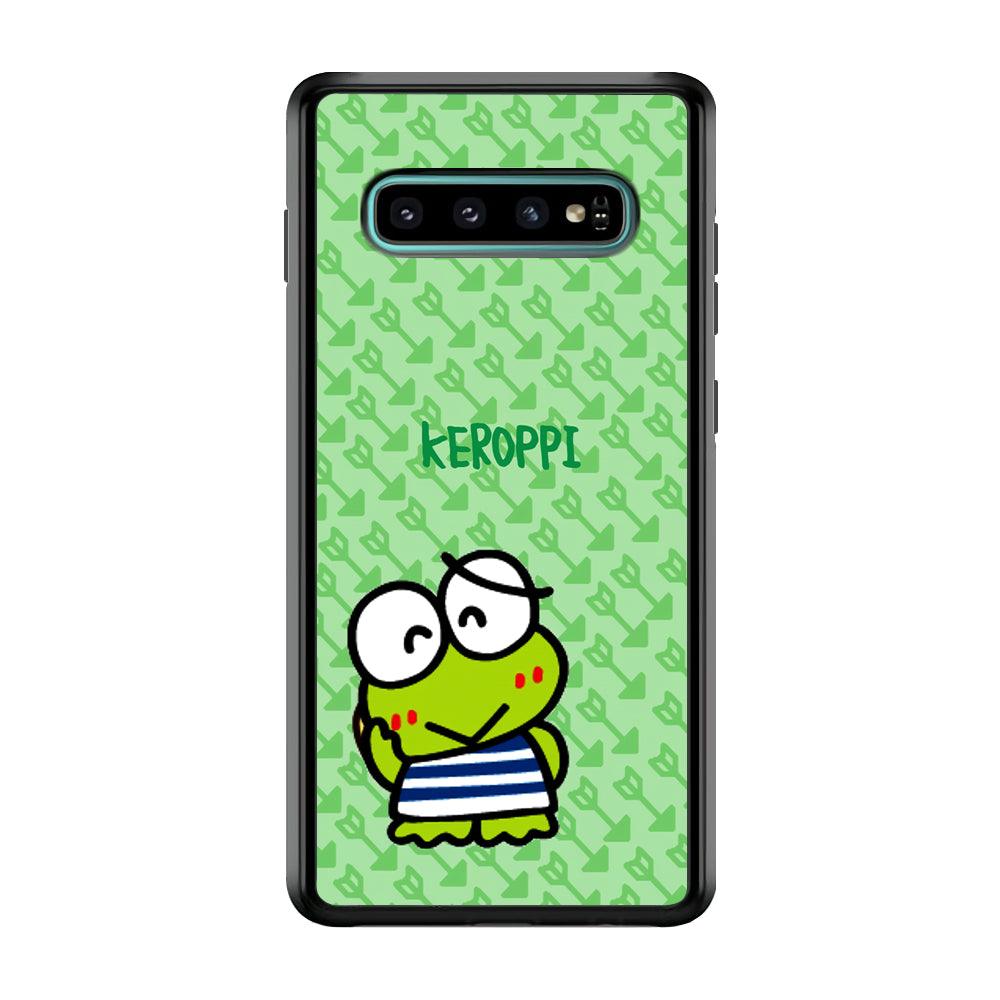 Keroppi on Forgiving Face Samsung Galaxy S10 Case-Rubber Black (2D Case)-Oxvistore