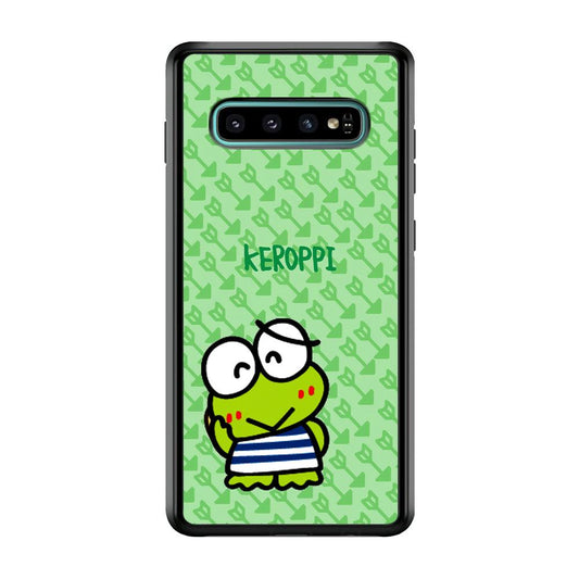 Keroppi on Forgiving Face Samsung Galaxy S10 Case-Rubber Black (2D Case)-Oxvistore