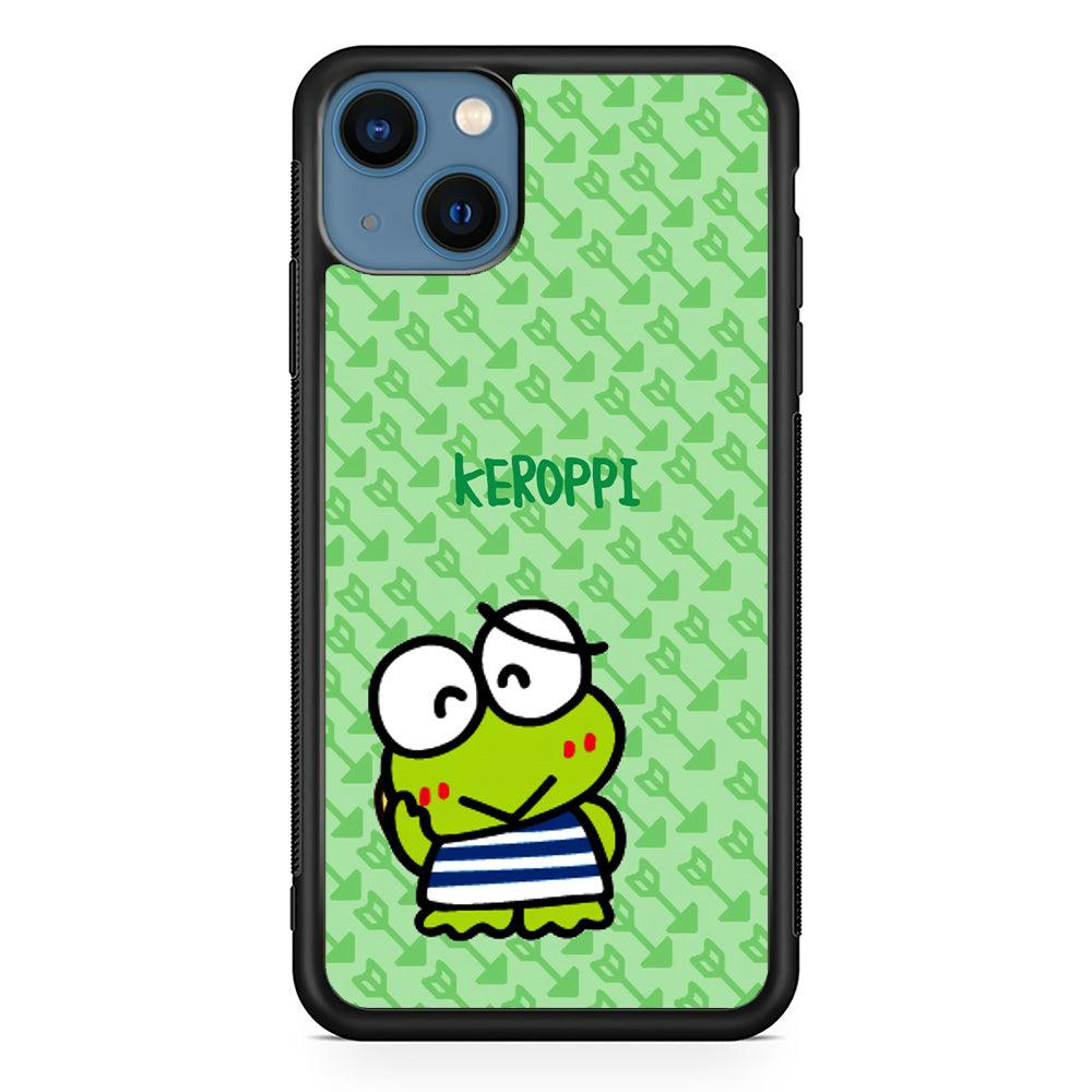 Keroppi on Forgiving Face iPhone 14 Case-Rubber Black (2D Case)-Oxvistore