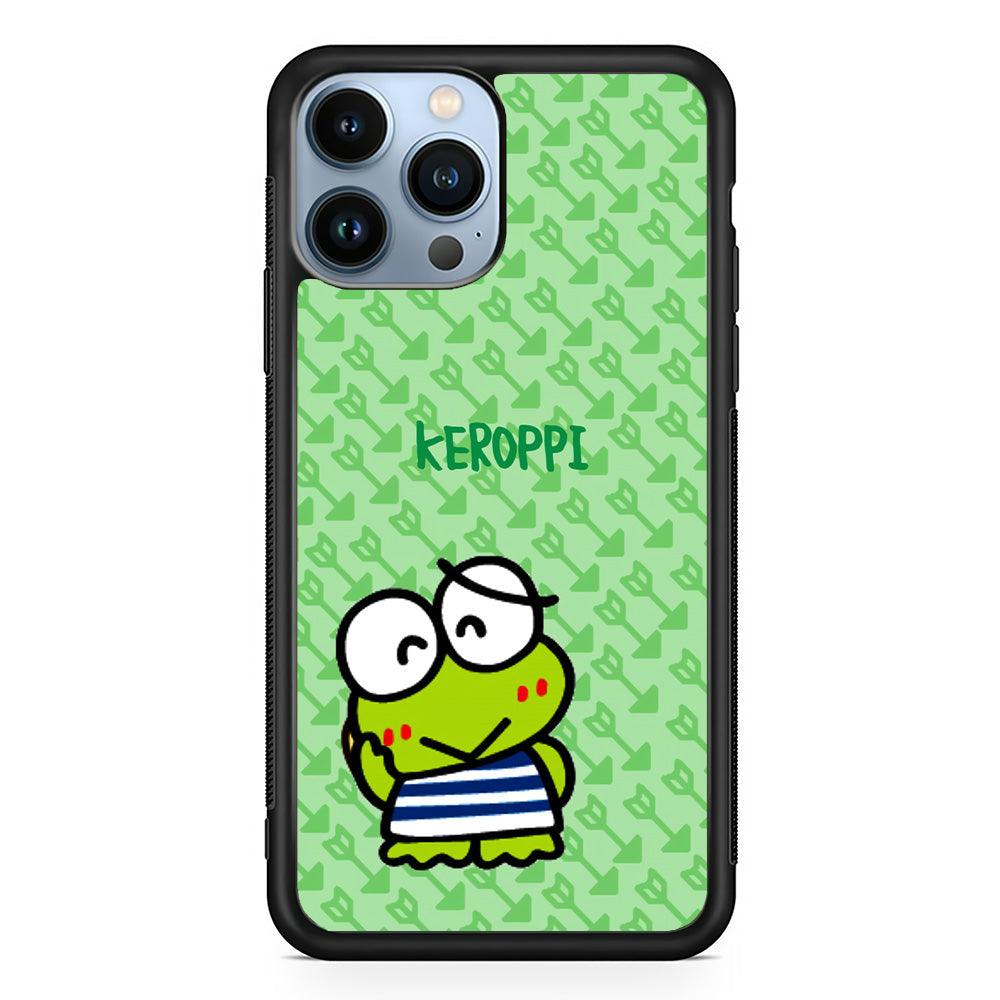 Keroppi on Forgiving Face iPhone 14 Pro Case-Rubber Black (2D Case)-Oxvistore