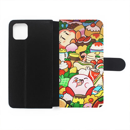 Kirby and a Stack of Food Flip Wallet Phone Case