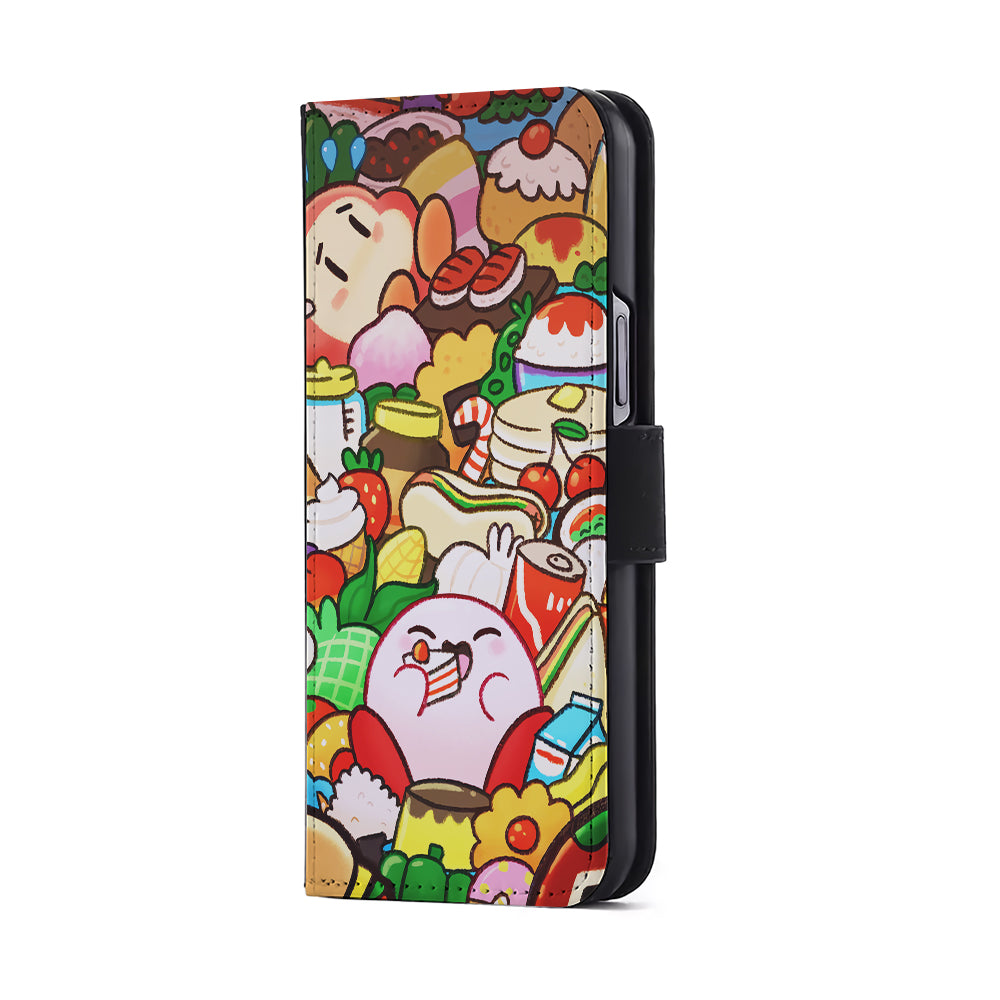 Kirby and a Stack of Food Flip Wallet Phone Case