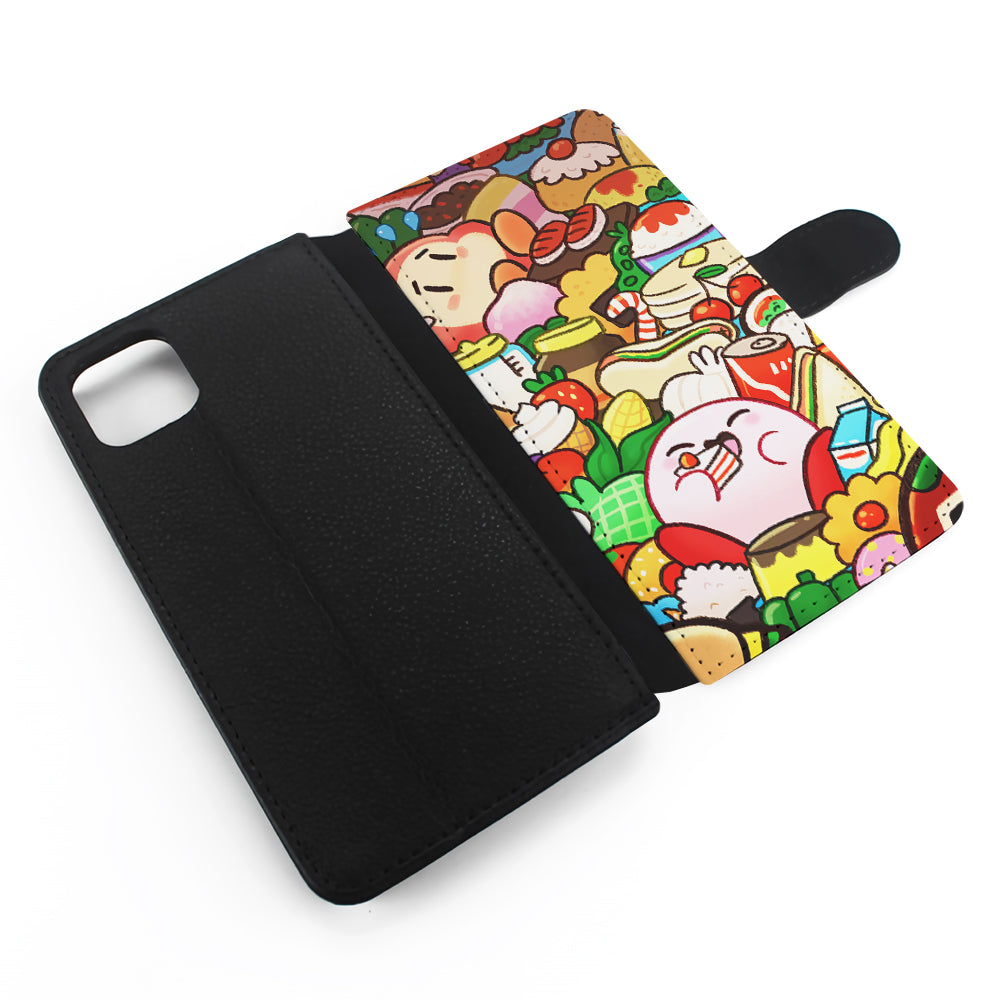 Kirby and a Stack of Food Flip Wallet Phone Case