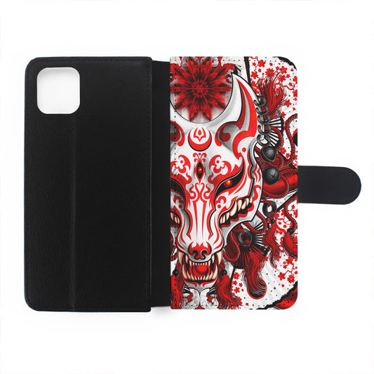 Kitsune Fox Mask Bloody White Flip Wallet Phone Case