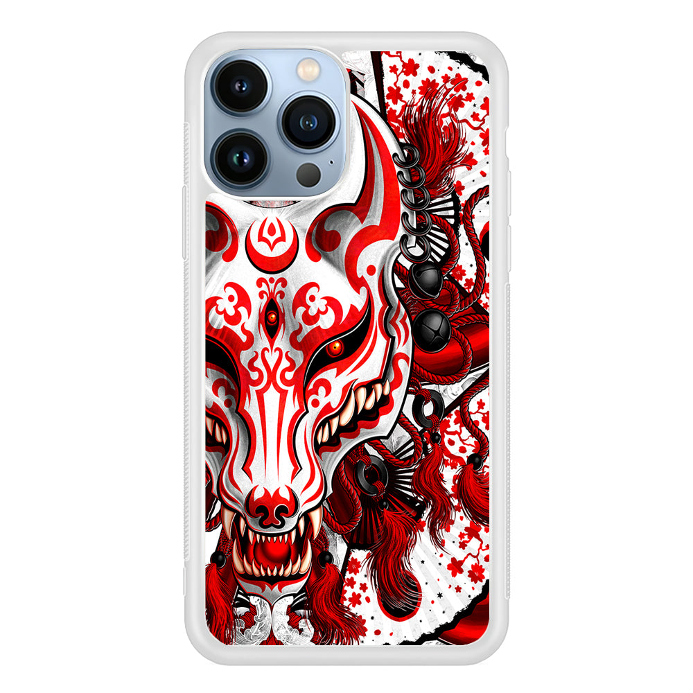 Kitsune Fox Mask Bloody White 2D Rubber Phone Case