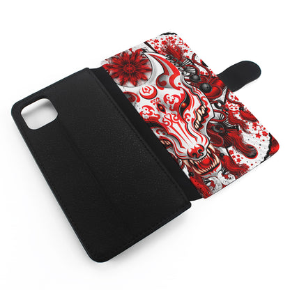 Kitsune Fox Mask Bloody White Flip Wallet Phone Case