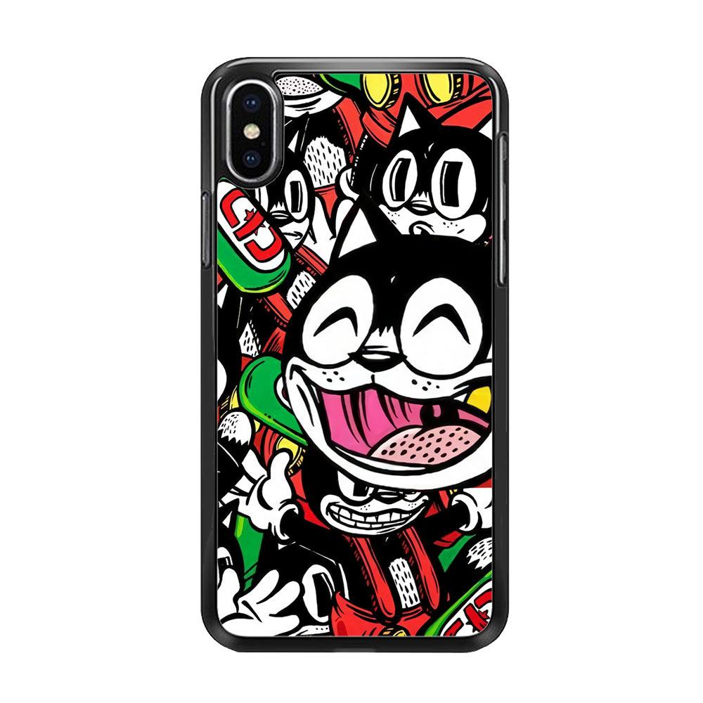Kitty Club Party iPhone XS Case-Rubber Black (2D Case)-Oxvistore