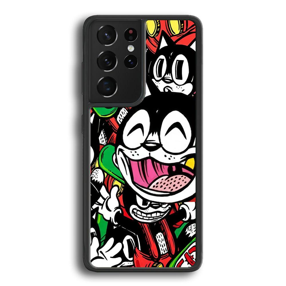 Kitty Club Party Samsung Galaxy S21 Ultra Case-Rubber Black (2D Case)-Oxvistore