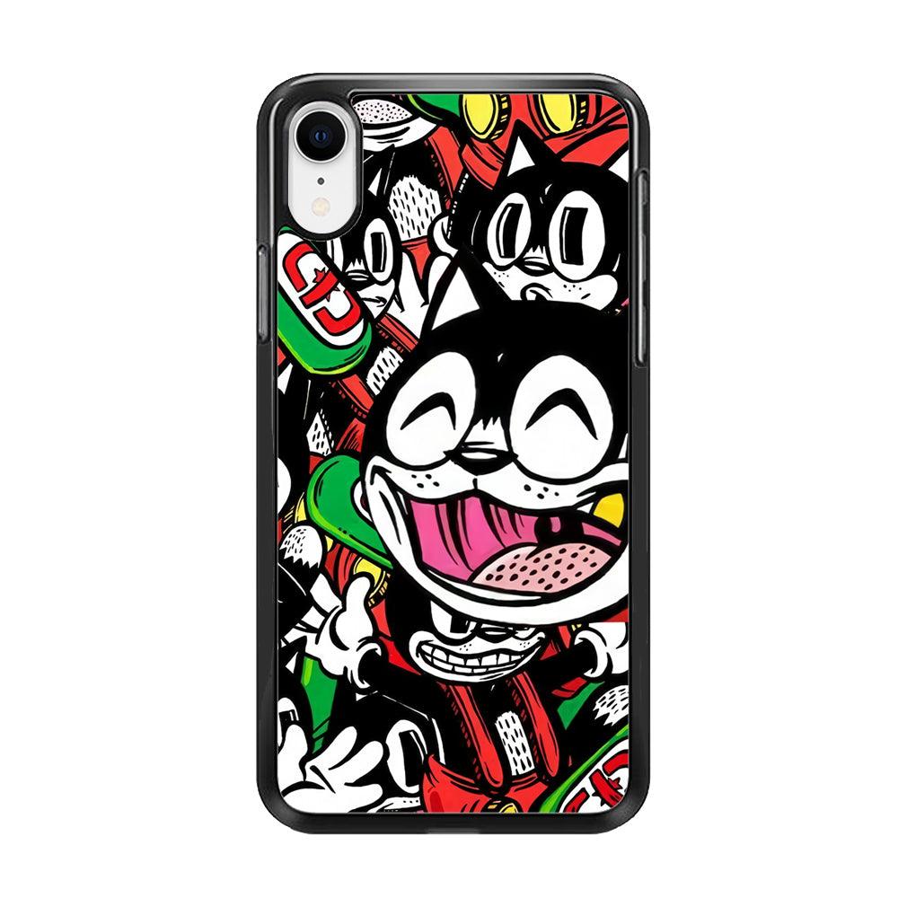 Kitty Club Party iPhone XR Case-Rubber Black (2D Case)-Oxvistore