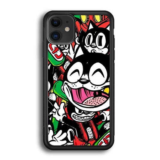 Kitty Club Party iPhone 11 Case-Rubber Black (2D Case)-Oxvistore