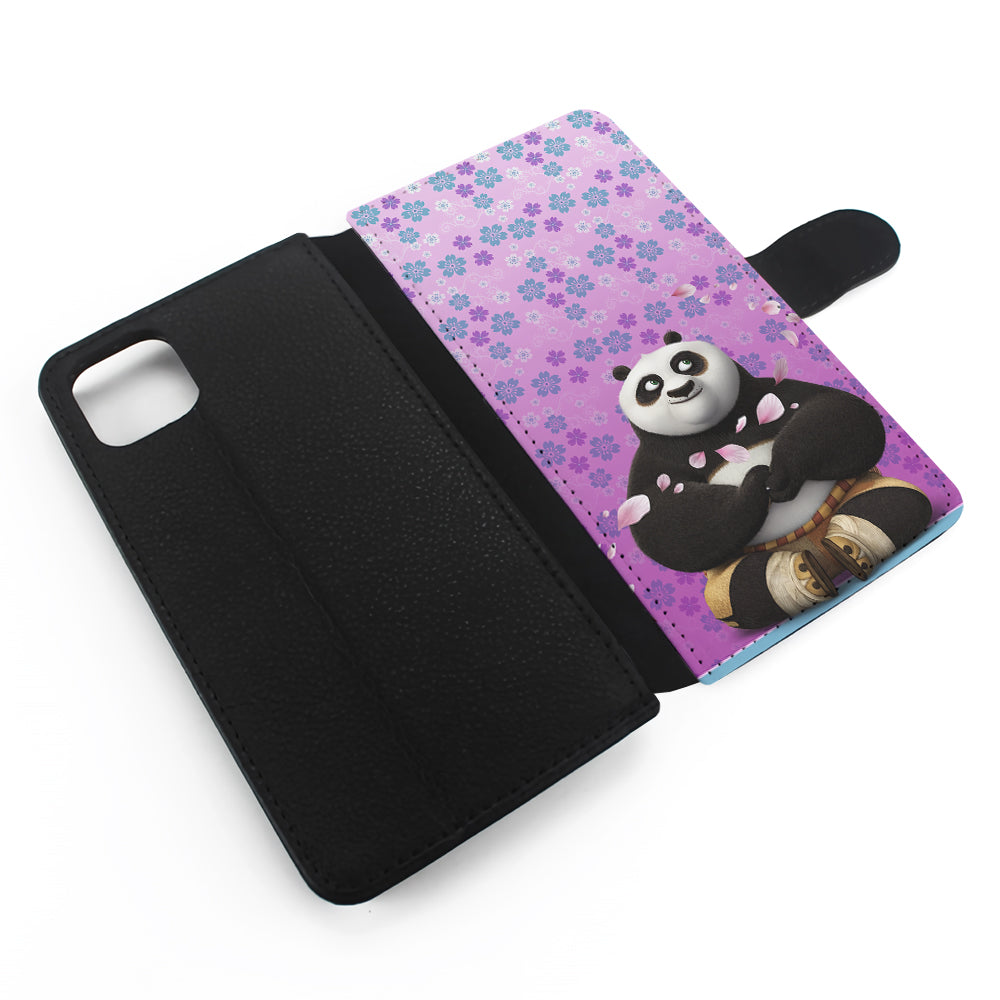 Kung Fu Panda Flower Background Flip Wallet Phone Case