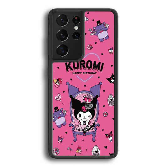 Kuromi Birthday Theme Samsung Galaxy S22 Ultra Case-Rubber Black (2D Case)-Oxvistore