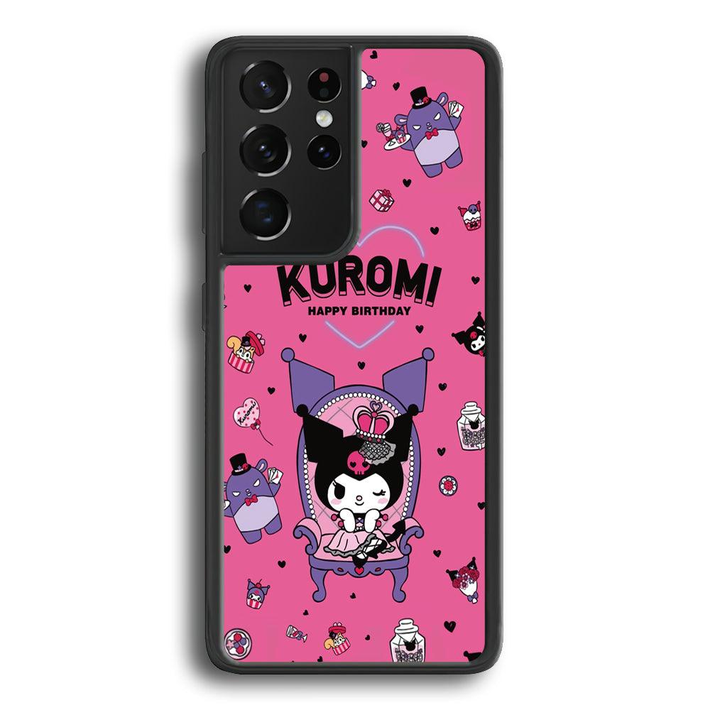 Kuromi Birthday Theme Samsung Galaxy S24 Ultra Case-Rubber Black (2D Case)-Oxvistore