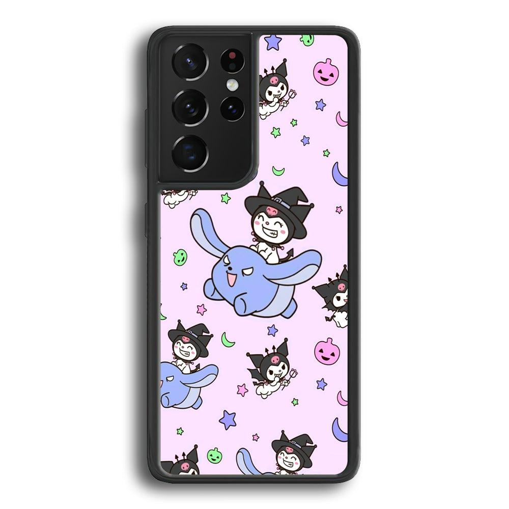 Kuromi Flying Partner Samsung Galaxy S22 Ultra Case-Rubber Black (2D Case)-Oxvistore