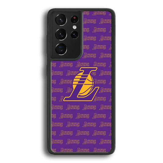 LA Lakers Neat Pattern Samsung Galaxy S21 Ultra Case-Rubber Black (2D Case)-Oxvistore