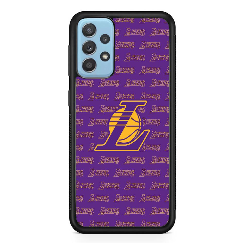 LA Lakers Neat Pattern Samsung Galaxy A72 Case-Rubber Black (2D Case)-Oxvistore