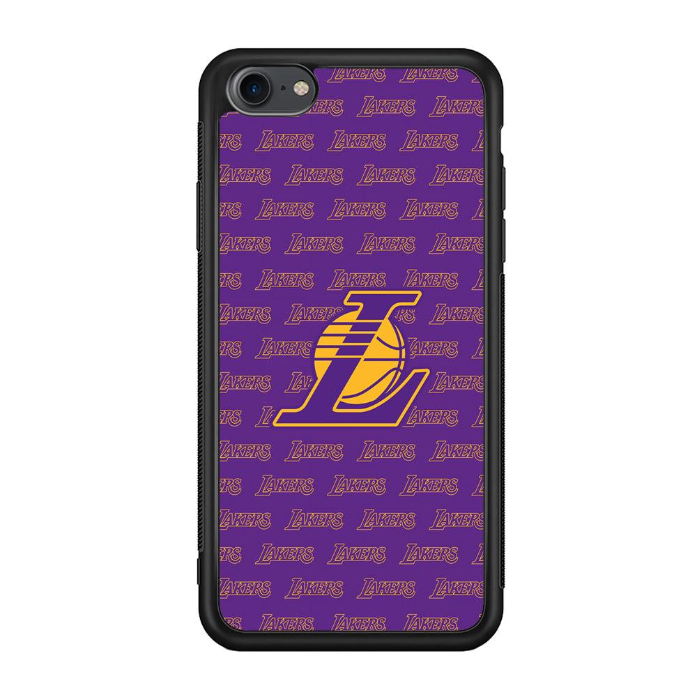 LA Lakers Neat Pattern iPhone 7 Case-Rubber Black (2D Case)-Oxvistore