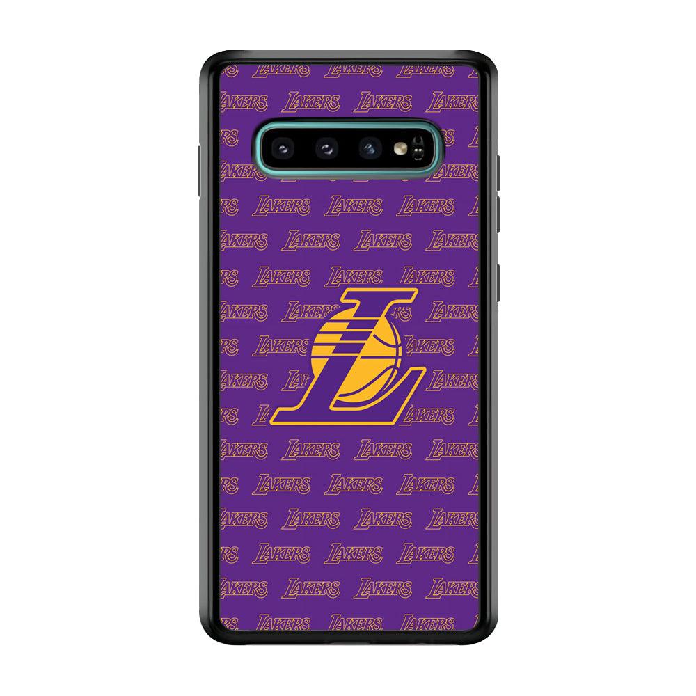 LA Lakers Neat Pattern Samsung Galaxy S10 Case-Rubber Black (2D Case)-Oxvistore