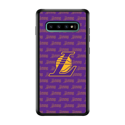 LA Lakers Neat Pattern Samsung Galaxy S10 Case-Rubber Black (2D Case)-Oxvistore
