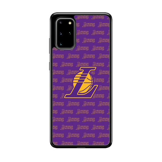 LA Lakers Neat Pattern Samsung Galaxy S20 Plus Case-Rubber Black (2D Case)-Oxvistore