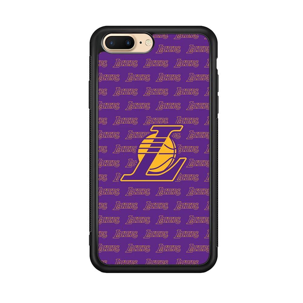 LA Lakers Neat Pattern iPhone 7 Plus Case-Rubber Black (2D Case)-Oxvistore