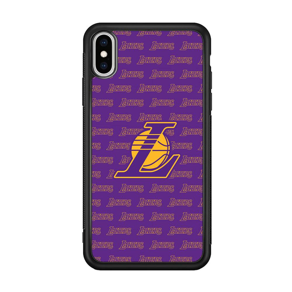 LA Lakers Neat Pattern iPhone XS Case-Rubber Black (2D Case)-Oxvistore