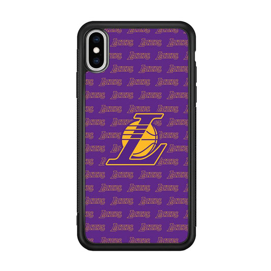 LA Lakers Neat Pattern iPhone XS Case-Rubber Black (2D Case)-Oxvistore