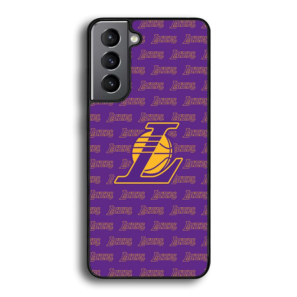 LA Lakers Neat Pattern Samsung Galaxy S23 Case-Rubber Black (2D Case)-Oxvistore