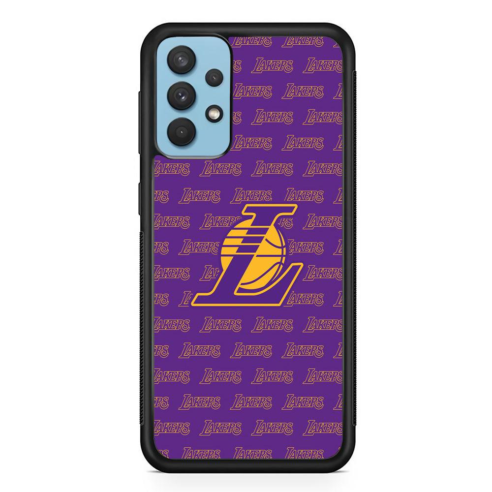 LA Lakers Neat Pattern Samsung Galaxy A32 Case-Rubber Black (2D Case)-Oxvistore