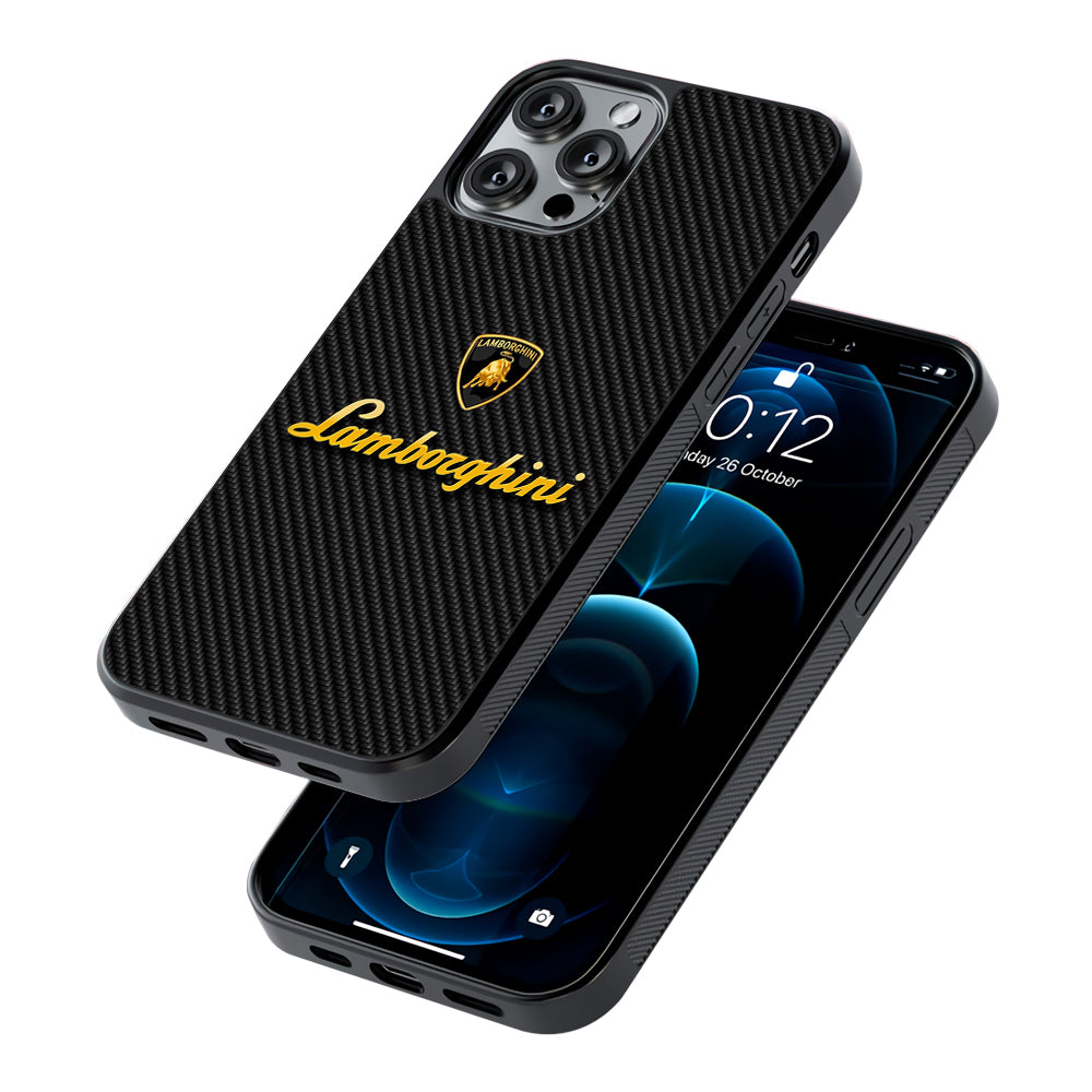 Lamborghini Black Carbon Logo 2D Rubber Phone Case-Oxvistore