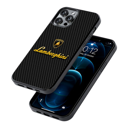 Lamborghini Black Carbon Logo 2D Rubber Phone Case-Oxvistore