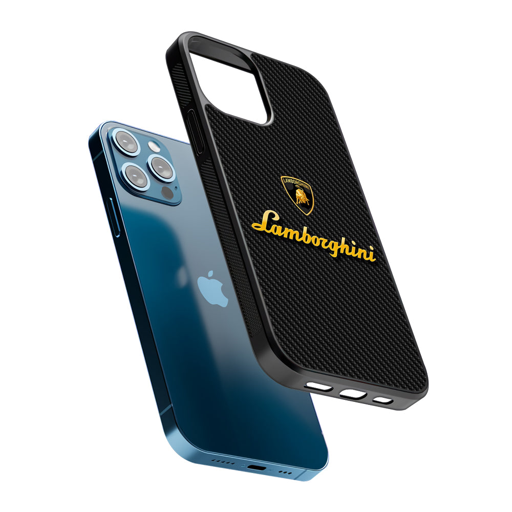 Lamborghini Black Carbon Logo 2D Rubber Phone Case-Oxvistore