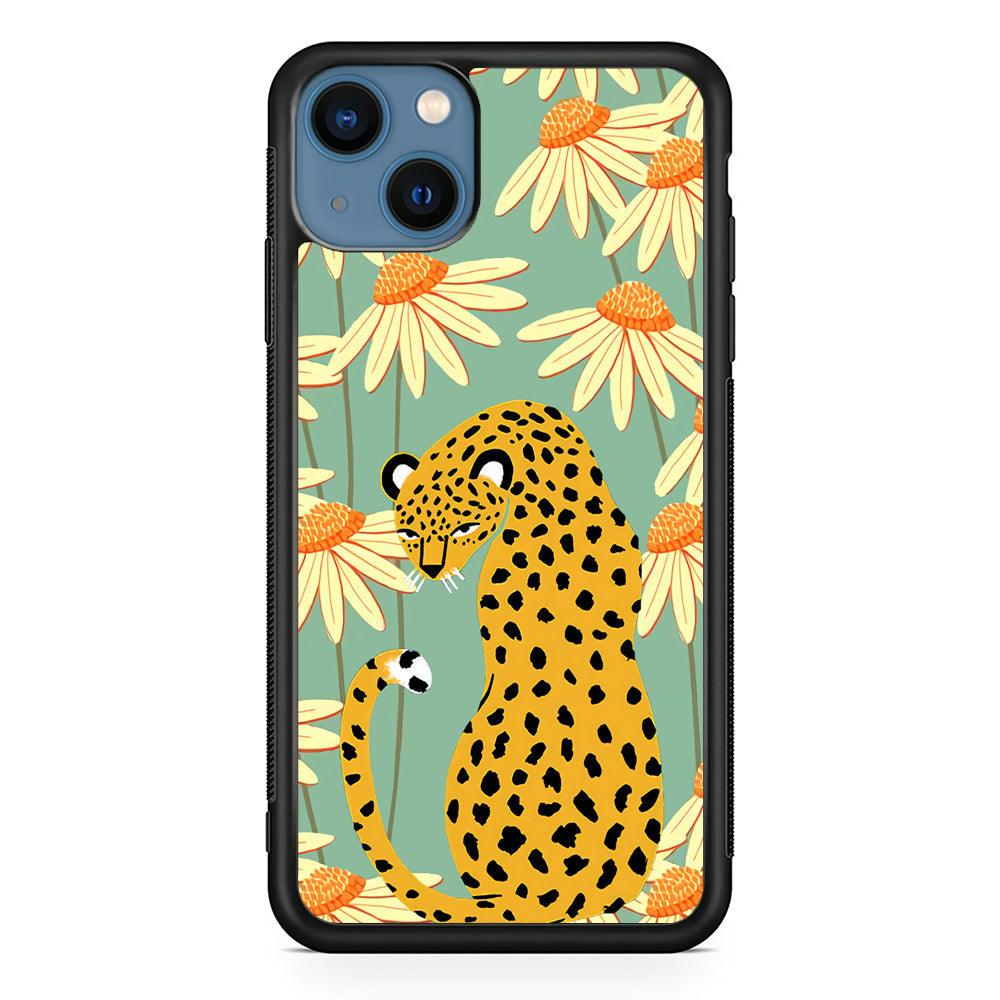 Leopard Flower Umbrella iPhone 13 Case-Rubber Black (2D Case)-Oxvistore