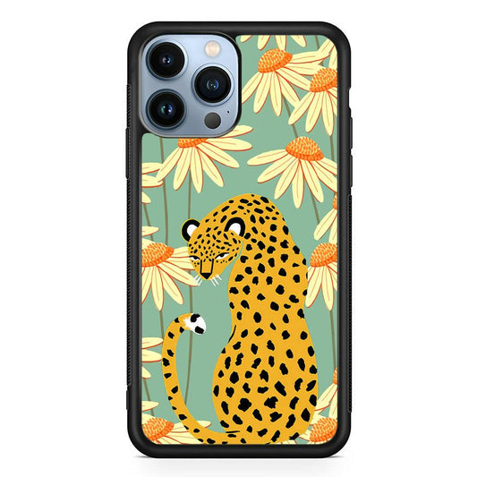 Leopard Flower Umbrella iPhone 14 Pro Case-Rubber Black (2D Case)-Oxvistore