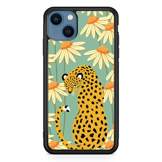 Leopard Flower Umbrella iPhone 15 Case-Rubber Black (2D Case)-Oxvistore