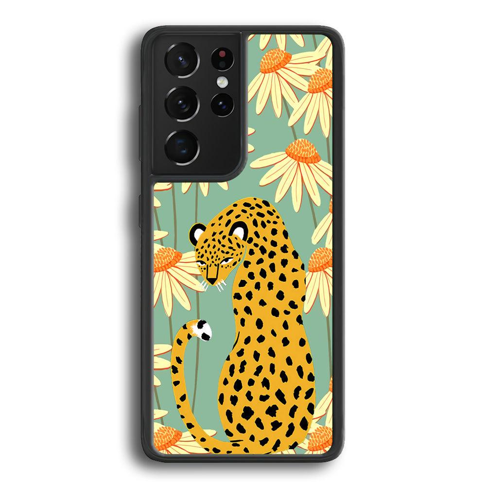 Leopard Flower Umbrella Samsung Galaxy S24 Ultra Case-Rubber Black (2D Case)-Oxvistore