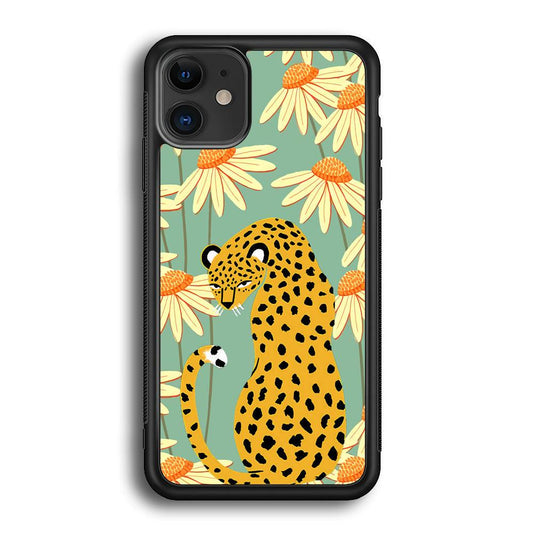 Leopard Flower Umbrella iPhone 11 Case-Rubber Black (2D Case)-Oxvistore