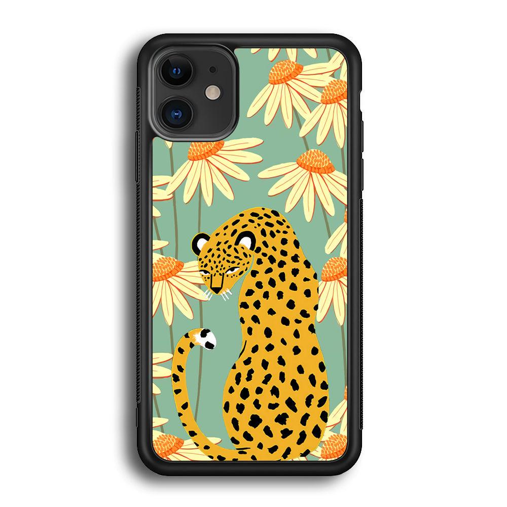 Leopard Flower Umbrella iPhone 12 Case-Rubber Black (2D Case)-Oxvistore