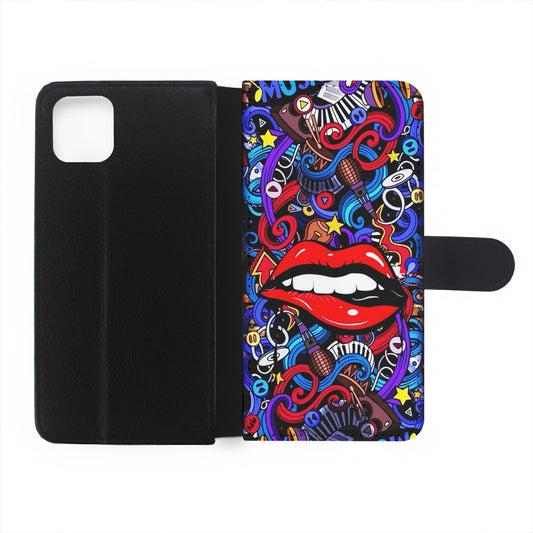 Lips Love Music Graffiti Flip Wallet Phone Case