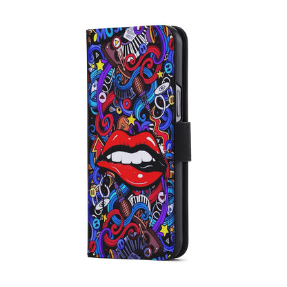 Lips Love Music Graffiti Flip Wallet Phone Case