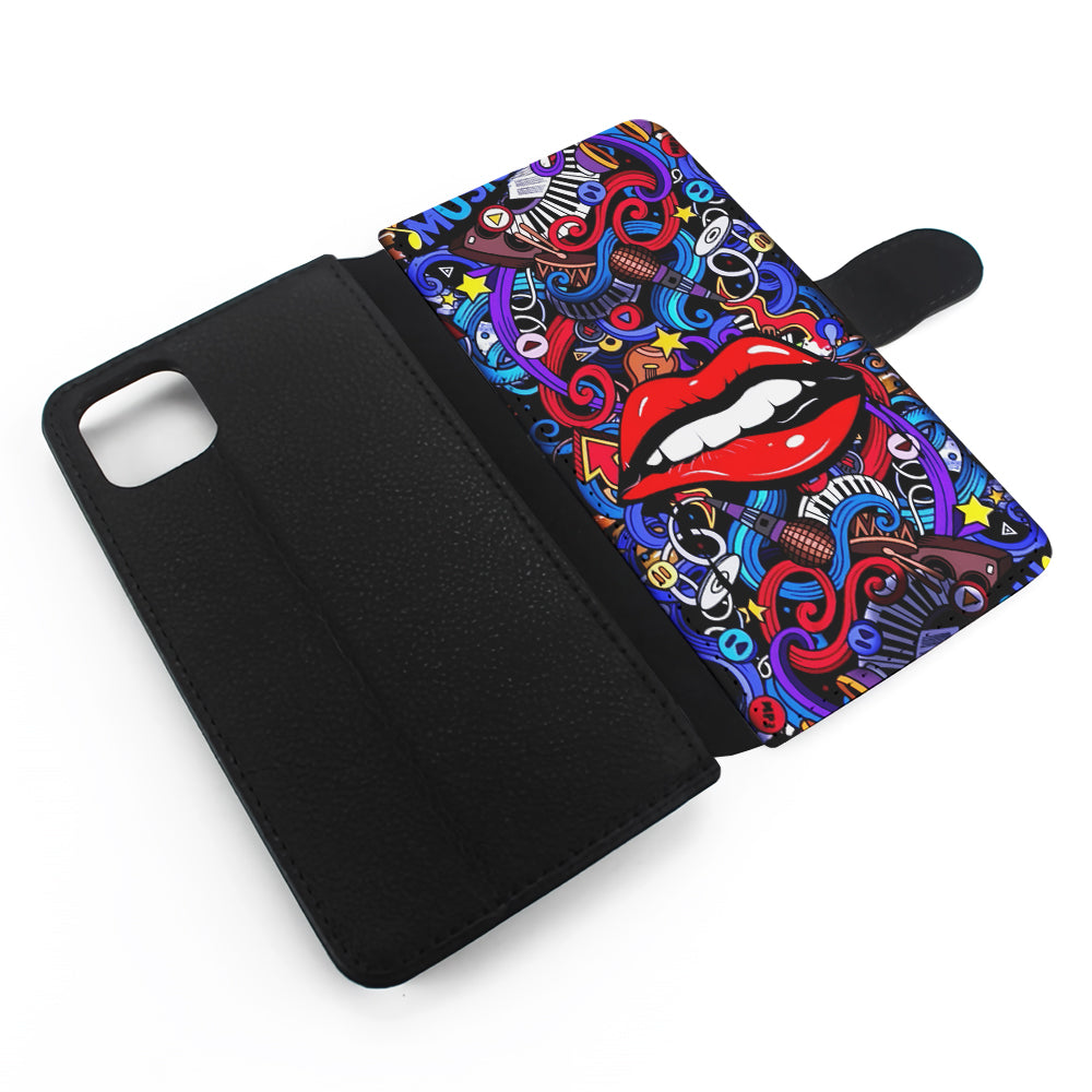 Lips Love Music Graffiti Flip Wallet Phone Case