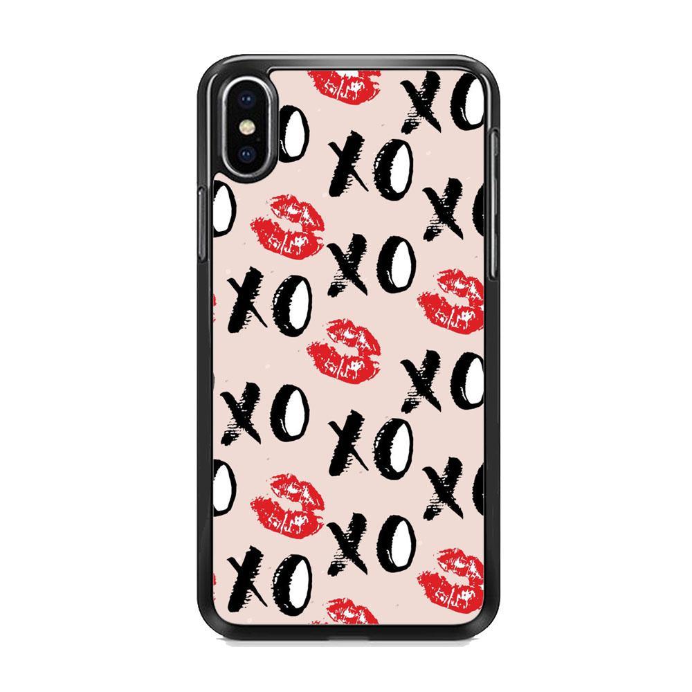Lips and Xoxo iPhone XS Case-Rubber Black (2D Case)-Oxvistore