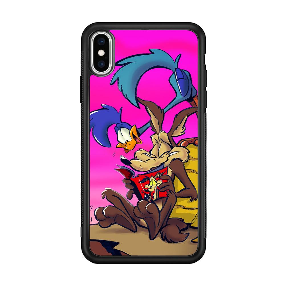 Looney Tunes Catch Road Runner iPhone XS Case-Rubber Black (2D Case)-Oxvistore