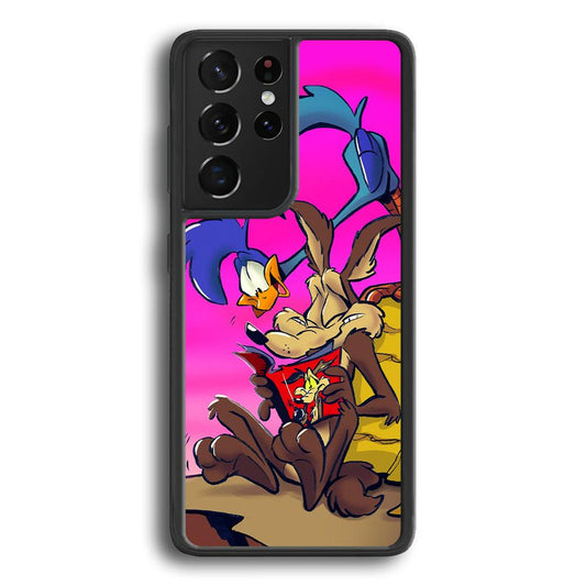 Looney Tunes Catch Road Runner Samsung Galaxy S24 Ultra Case-Rubber Black (2D Case)-Oxvistore
