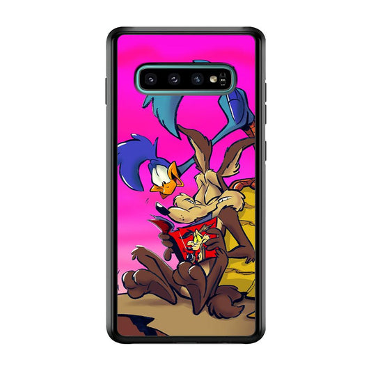 Looney Tunes Catch Road Runner Samsung Galaxy S10 Case-Rubber Black (2D Case)-Oxvistore